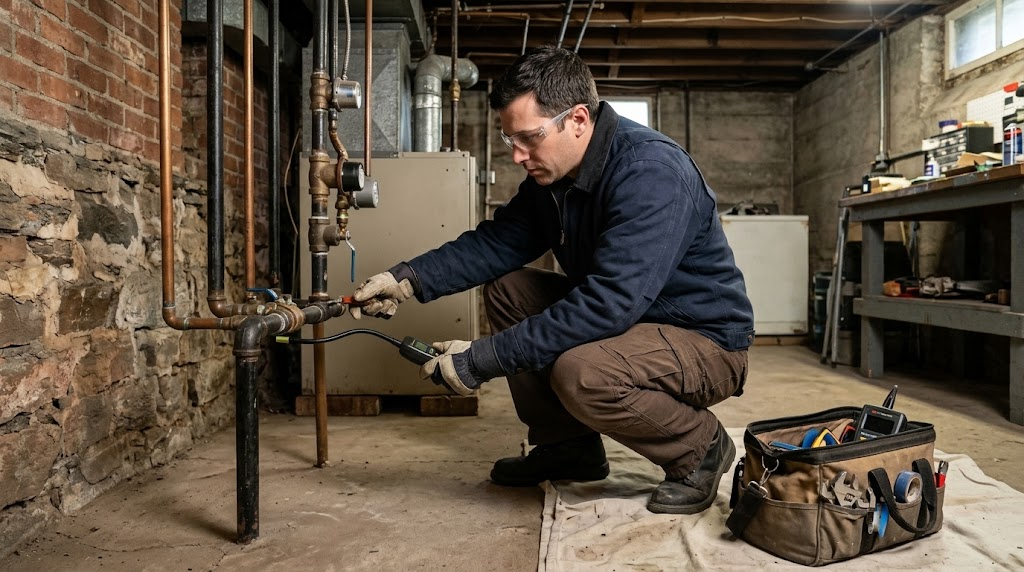 Professional gas piping manifold and pressure testing gauge in Queens NY
